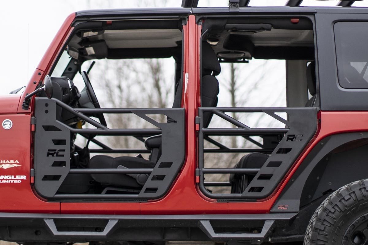 Jeep Wrangler Tubular Doors - Rear - Rough Country - Steel Tube - Black - '07-'10
